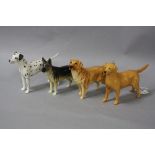 FOUR BESWICK DOGS, Labrador 'Solomon of Wendover' No.1548, golden yellow Alsatian 'Ulrica of