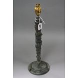 A CAST BRONZE LAMP BASE, in the form of figure, height approximately 34cm (not including fitting)