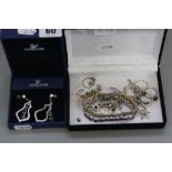 A BOX OF MIXED SILVER JEWELLERY, and boxed Swarovski earrings, etc