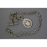 A SILVER ALBERT CHAIN AND FOB