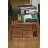 TWO BOXES OF BOOKS, including locomotive interest and leather bindings (2 boxes)