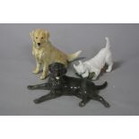 THEREE ROYAL COPENHAGEN DOGS, seated Golden Retriever No39, West Highland Terrier with slipper No.