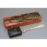 A VICTORIAN IVORY STANHOPE LETTER OPENER, the Stanhope titled 'A PRESENT FROM BATH', together with