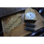 A FRENCH GILT WALL CLOCK, eight day movement, enamel face (pendulum and two weights)