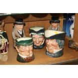 FIVE ROYAL DOULTON TOBY/CHARACTER JUGS, two 'Winston Churchill' D6171, 'Mr Pickwick' D6060, '