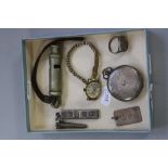 A MIXED LOT, to include Silver Jubilee ingot, pocket watch, Hudson 1915 whistle, watch, etc