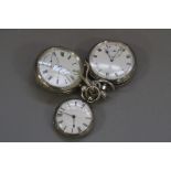 TWO SILVER POCKET WATCHES, and a silver fob watch