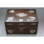 A VICTORIAN ROSEWOOD JEWELLERY BOX, inlaid with mother of pearl, with side drawer