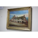 MARSTON. T, oil on canvas, thatched cottages, gilt framed, approximately 50cm x 64.5cm