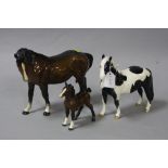 THREE BESWICK HORSES, Pinto Pony No.1373, piebald, 2nd variation, mare facing left No.976 (chip to