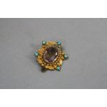 A BROOCH COLLECTION, to include a Continental amethyst and turquoise brooch, amethyst measuring