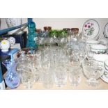 A QUANTITY OF GLASSWARE, including a Mdina decanter, a pair of 19th Century salts, Stuart Crystal
