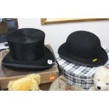 A BOXED TOP HAT, and boxed bowler hat (2)