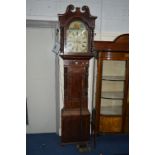 A 19TH CENTURY MAHOGANY AND ROSEWOOD CROSSBANDED LONGCASE CLOCK, 8 day movement, painted arched dial