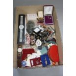 A BOX OF MIXED COSTUME JEWELLERY