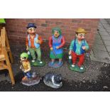 THREE FRENCH GARDEN FIGURES, a pirate and a pig ornament (5)