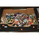 A BOX OF COSTUME JEWELLERY