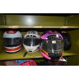 FOUR MOTORCYCLE HELMETS, by FM, Le Vior and Jebs