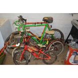 A DAWES GREEN RACING BIKE, a Raleigh Mountain bike (both gents), a Halfords Wanderer ladies bike and