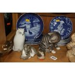 ROYAL COPENHAGEN, seated cat No 301, long earred owl No 155, Fawn No 2648, Bird No 1519, three