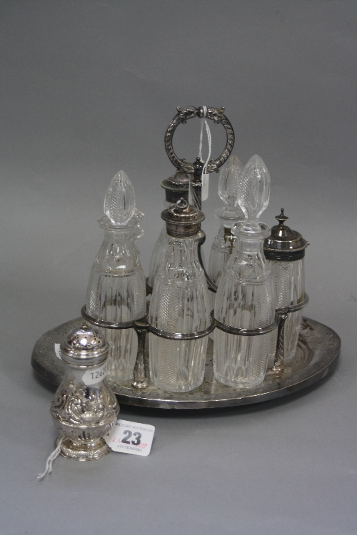 A GEORGE II SILVER BALUSTER SHAPED SUGAR CASTOR, domed cover, later embossed decoration, maker