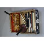 A SHEAFFER FOUNTAIN PEN, together with an assortment of ball pens, pencils and desk pen holders (