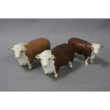 THREE BESWICK HEREFORD CATTLE , two bulls No.1363A (different backstamps) and a Cow No.1360, all
