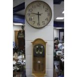 A CIRCULAR WALL CLOCK WITH WOOD EFFECT DIAL, diameter 40.5cm, together with a modern wall clock (2)