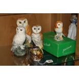 A GROUP OF OWL FIGURES, to include Royal Crown Derby 'Little Owl' paperweight (seconds), Beswick