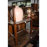 AN EDWARDIAN INLAID MAHOGANY BOW ARMCHAIR, and a quantity of miscellaneous to include table lamps,