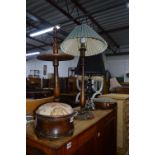 TWO FOOTSTOOLS, three table lamps (5)
