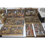 SEVEN MARCUS DESIGNS CERAMIC PLAQUES, 'Henry VIII', 'Robert Bruce', three depicting Knights jousting