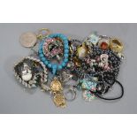 A BAG OF MIXED COSTUME JEWELLERY, etc