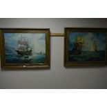 MARIE VI (20TH CENTURY) Maritime scenes, galleons at sea, oil on canvas, a pair, signed 49cm x