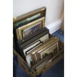 PICTURES AND PRINTS, including a pair of paintings, oil on board, oak frames, etc (one box)