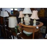 A QUANTITY OF VARIOUS INTERIOR LIGHTS, to include six table lamps and two standard lamps (8)