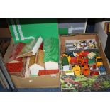 A QUANTITY OF PLAYWORN BRITAINS AND OTHER FARM ANIMALS, VEHICLES AND ACCESSORIES, with several