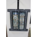 A TWO DOOR FRONT OPENING PICTURE/ICON FRAME, painted with oriental scenes, approximately height 38cm