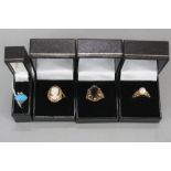 FOUR 9CT GOLD DRESS RINGS, sizes S,L,K and N