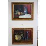 MARIE VI (20TH CENTURY) still life studies of pewter jugs and fruit, oil on canvas and oil on board,