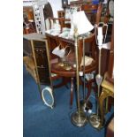 THREE STANDARD LAMPS, two table lamps, a gilt framed mirror and a small mirror (7)