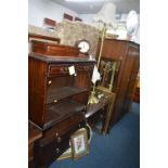 A BOOKCASE, a clock, sewing box, three lamps, two pictures and five mirrors (13)