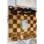 A CHESS SET WIH FOLDING CHESS BOARD, together with Orient Line, playing cards