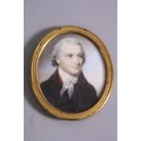 MANNER OF GEORGE ENGLEHEART, half length portrait miniature of a gentleman in a blue jacket,