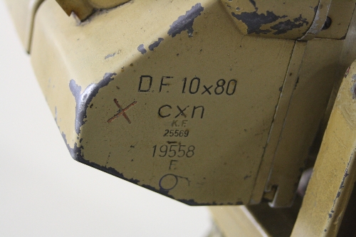 GERMAN WWII BATTLESHIP BINOCULARS, 'CXN' code D.F. 10 x 80 numbered 25569, 19558 F, mounted on a - Image 3 of 6