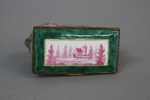 A 19TH CENTURY CONTINENTAL ENAMEL AND PORCELAIN SNUFF BOX, of recumbant Pug form, with pink collar - Image 2 of 3