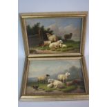 JOSEPH VAN DIEGHEM (BELGIAN 1843-1885), sheep and poultry by a wooden fence and companion study of