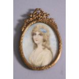FOLLOWER OF ANDREW PLIMER, head and shoulders portrait miniature of a lady with powdered wig, blue