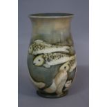 A MOORCROFT POTTERY VASE, circa 1930, decorated with a band of fish swimming amongst weed and