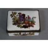 A LATE 18TH CENTURY PORCELAIN BOX, of rectangular form, the cover painted with a figure drawing on a